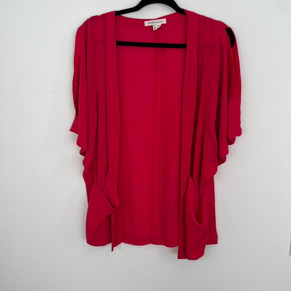 BCBG Hot Pink Kimono Sheer Shall Jacket, XXS
